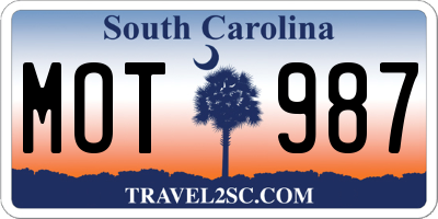 SC license plate MOT987