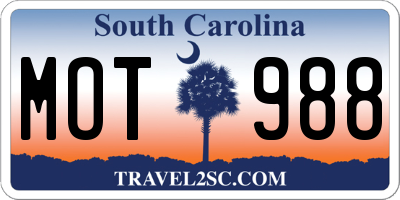 SC license plate MOT988