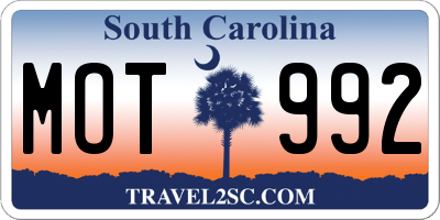 SC license plate MOT992