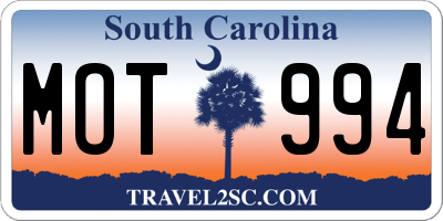 SC license plate MOT994