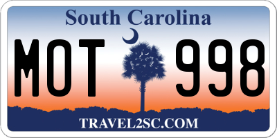 SC license plate MOT998