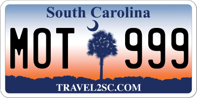 SC license plate MOT999