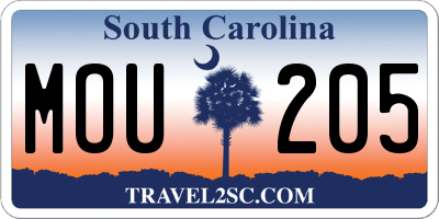 SC license plate MOU205