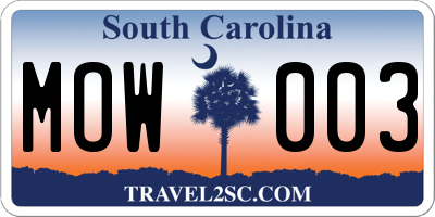 SC license plate MOW003