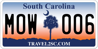 SC license plate MOW006