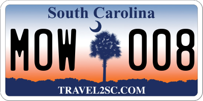 SC license plate MOW008