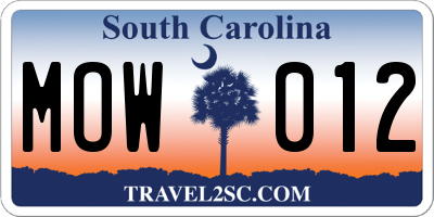 SC license plate MOW012