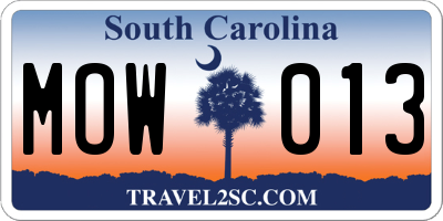 SC license plate MOW013