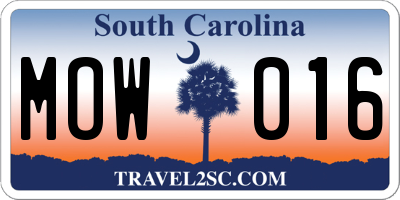 SC license plate MOW016
