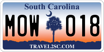 SC license plate MOW018