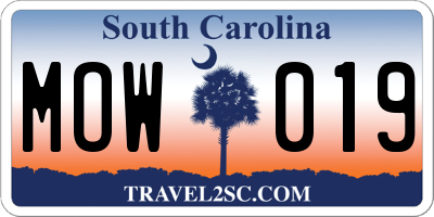 SC license plate MOW019