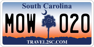 SC license plate MOW020
