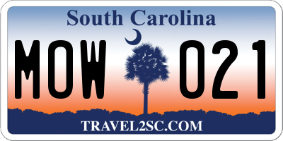 SC license plate MOW021