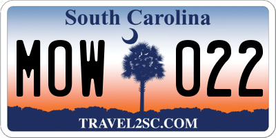 SC license plate MOW022