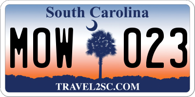 SC license plate MOW023