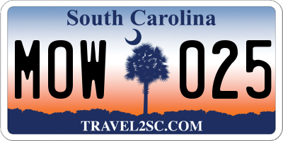 SC license plate MOW025