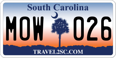 SC license plate MOW026