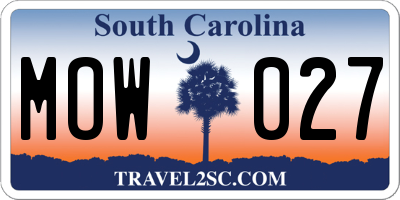 SC license plate MOW027