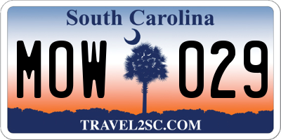 SC license plate MOW029