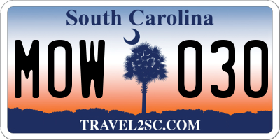SC license plate MOW030