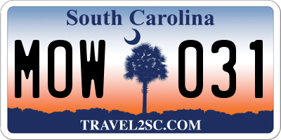 SC license plate MOW031