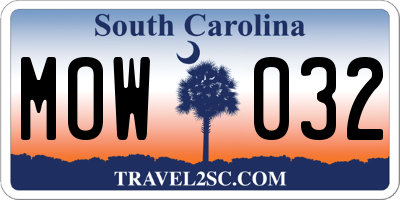 SC license plate MOW032