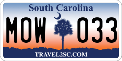 SC license plate MOW033