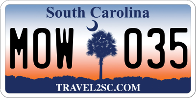 SC license plate MOW035