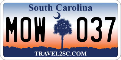 SC license plate MOW037