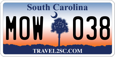 SC license plate MOW038