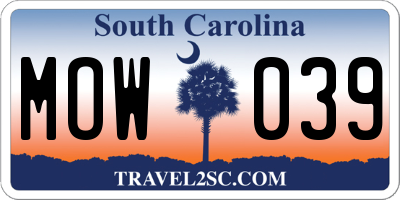 SC license plate MOW039