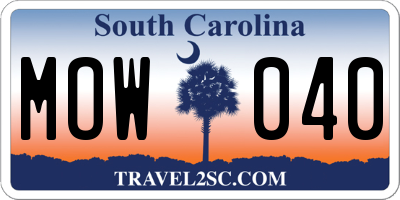 SC license plate MOW040