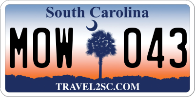 SC license plate MOW043