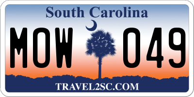 SC license plate MOW049