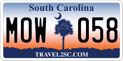 SC license plate MOW058