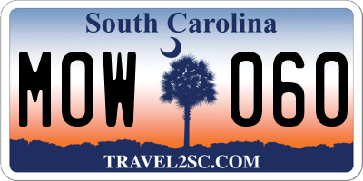 SC license plate MOW060