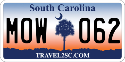 SC license plate MOW062