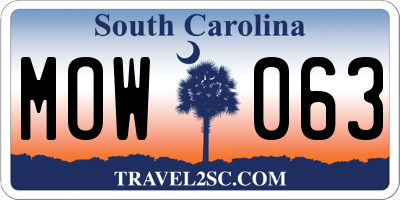 SC license plate MOW063