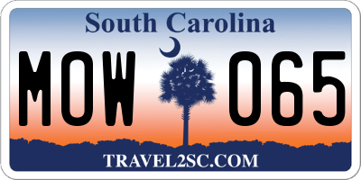 SC license plate MOW065