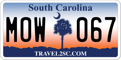 SC license plate MOW067