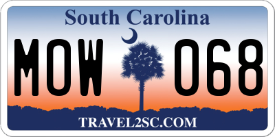 SC license plate MOW068