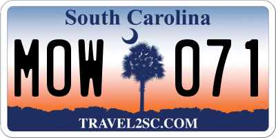 SC license plate MOW071