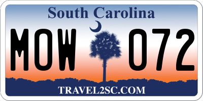SC license plate MOW072