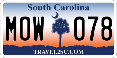 SC license plate MOW078