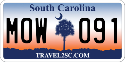 SC license plate MOW091