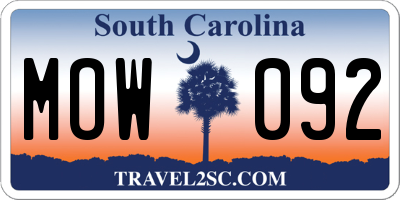 SC license plate MOW092