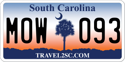 SC license plate MOW093
