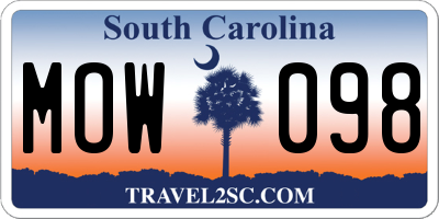 SC license plate MOW098