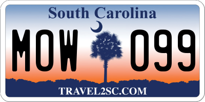 SC license plate MOW099