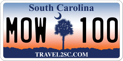 SC license plate MOW100